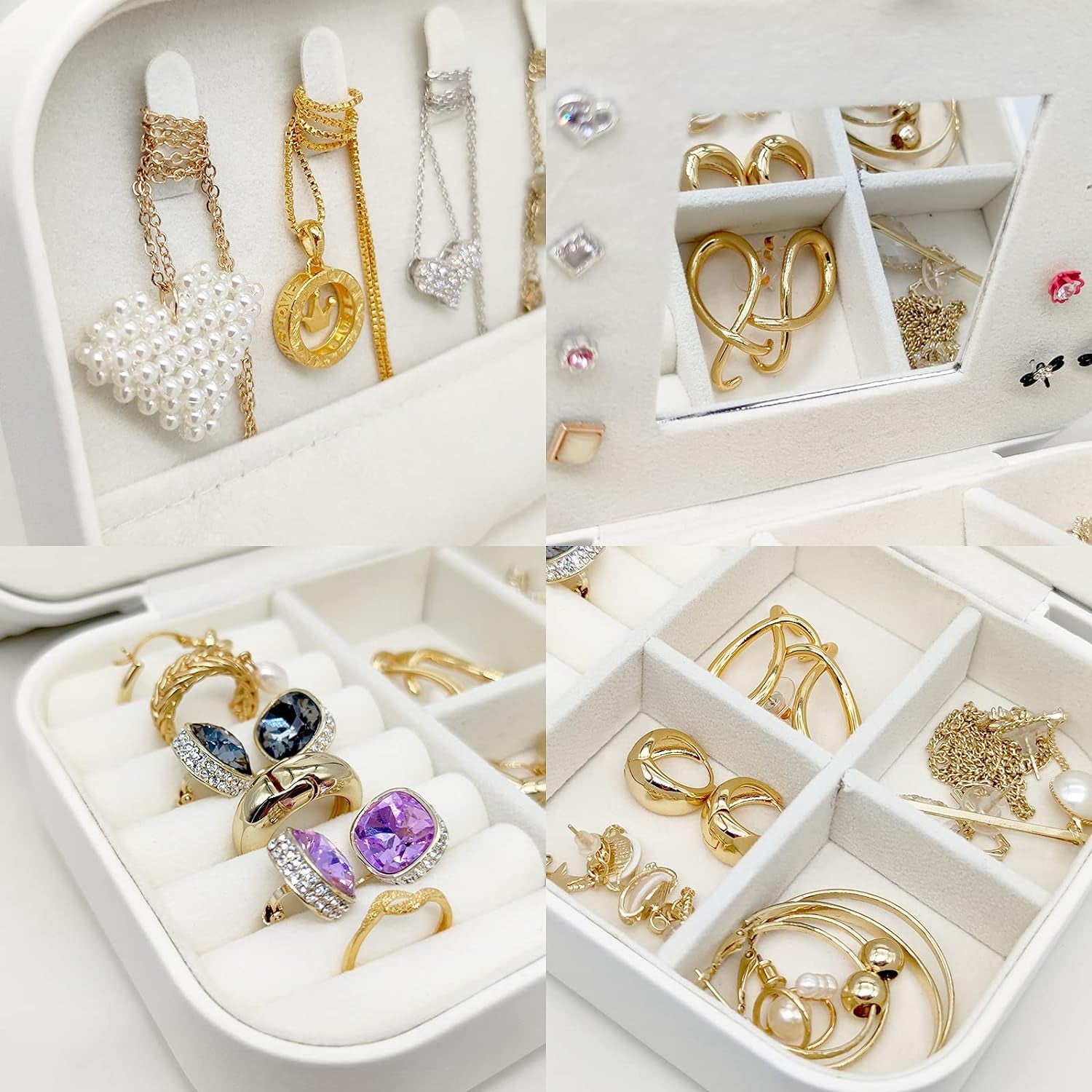 Small Jewelry Box - Mini Jewelry Box - Women Travel Jewelry Case, Portable Small Jewelry Organizer for Rings Earrings Necklace, Gifts for Girls Women (White)